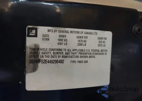 2004 Chevrolet Impala z USA, uszkodzony, nr VIN 2G1WF52E449296482